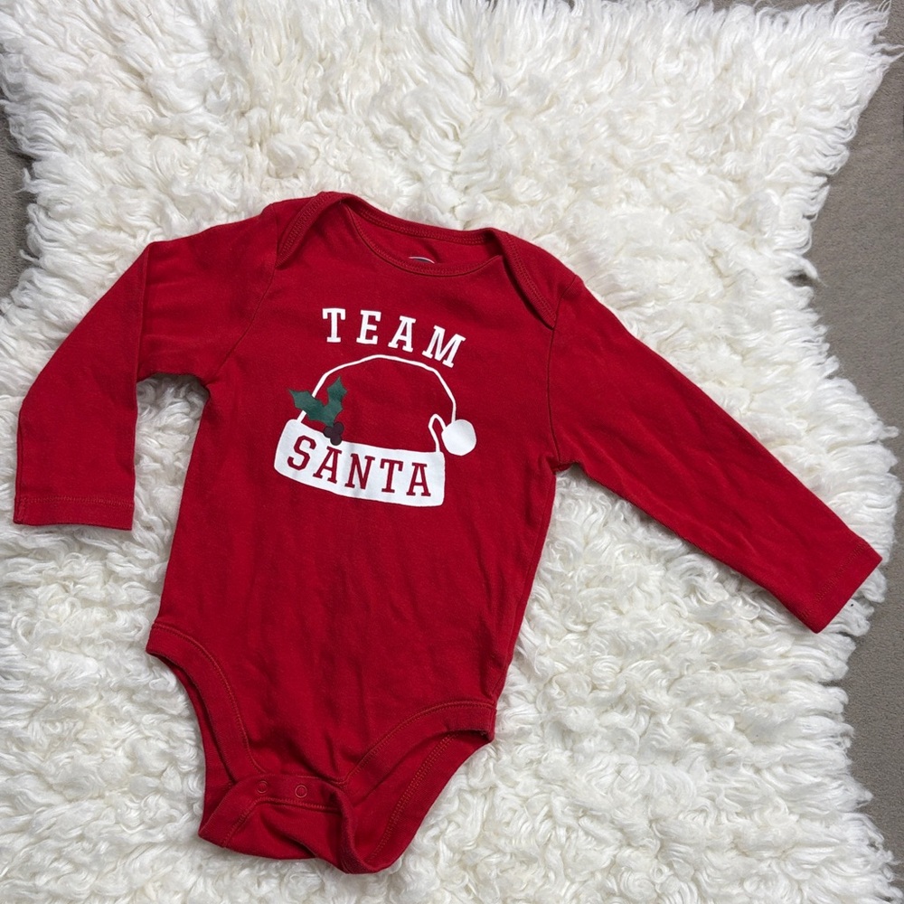 🎅 Old Navy Red 'Team Santa' Holiday Christmas Kids 100% Cotton One Piece 12-18M